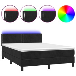 Boxspringbett mit Matratze & LED Schwarz 140x190 cm Samt