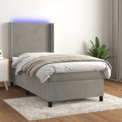 Boxspringbett mit Matratze & LED Hellgrau 90x190 cm Samt