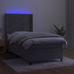 Boxspringbett mit Matratze & LED Hellgrau 90x190 cm Samt