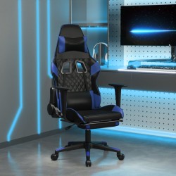 Gaming-Stuhl mit Fußstütze Schwarz und Blau Kunstleder