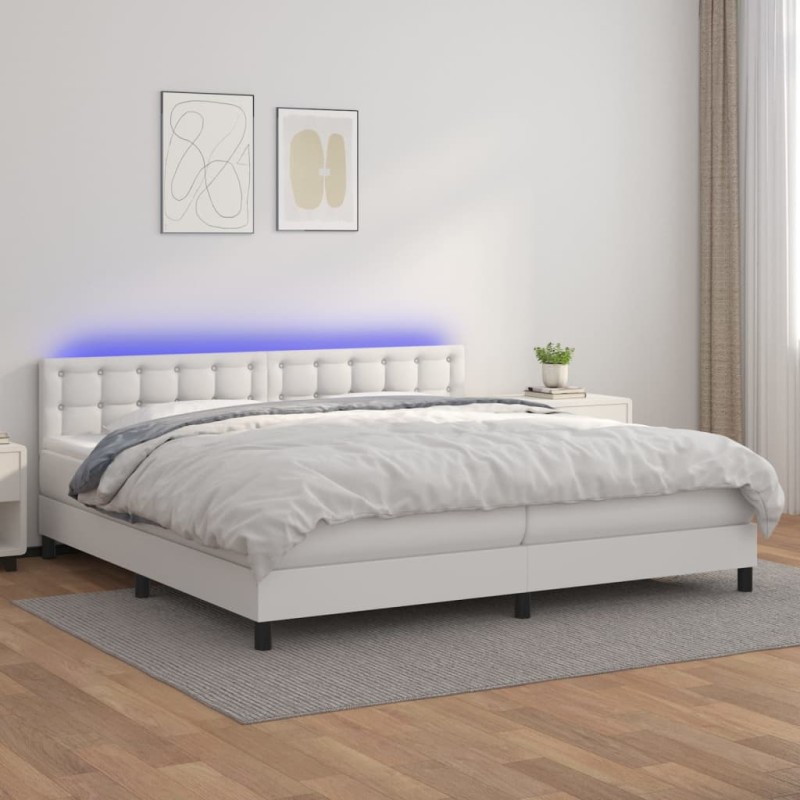 Boxspringbett mit Matratze & LED Weiß 200x200 cm Kunstleder