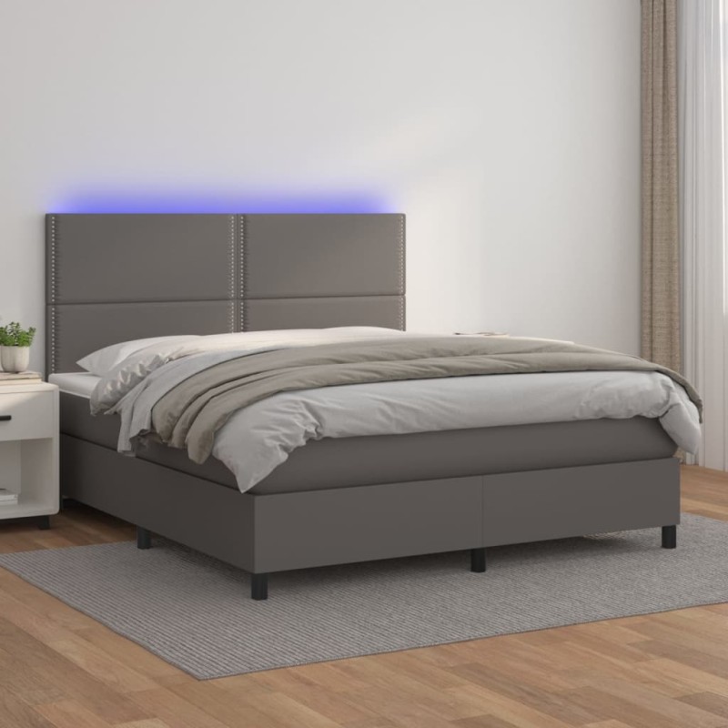 Boxspringbett mit Matratze & LED Grau 160x200 cm Kunstleder