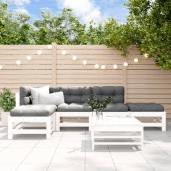 6-tlg. Garten-Lounge-Set mit Kissen Weiß Massivholz