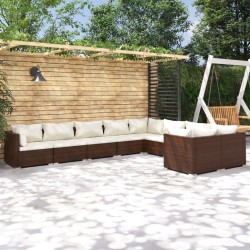 9-tlg. Garten-Lounge-Set mit Kissen Poly Rattan Braun