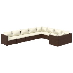 9-tlg. Garten-Lounge-Set mit Kissen Poly Rattan Braun