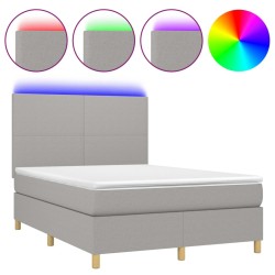 Boxspringbett mit Matratze & LED Hellgrau 140x200 cm Stoff