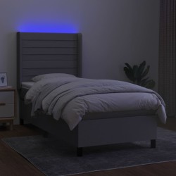 Boxspringbett mit Matratze & LED Hellgrau 90x190 cm Stoff