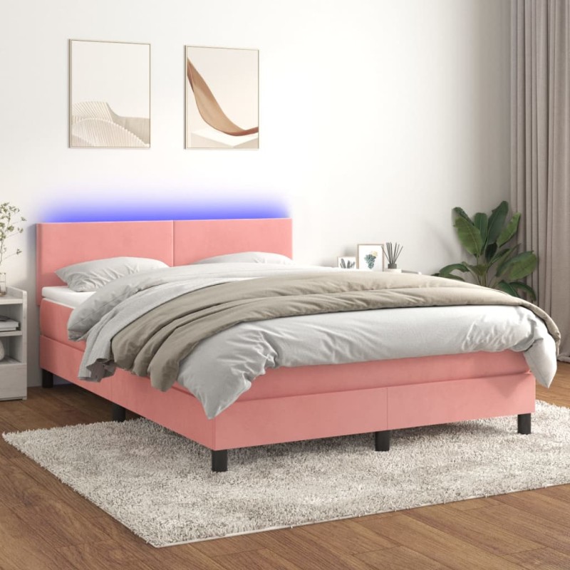 Boxspringbett mit Matratze & LED Rosa 140x190 cm Samt