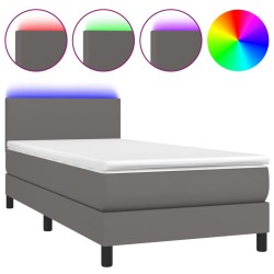 Boxspringbett mit Matratze & LED Grau 90x190 cm Kunstleder