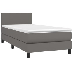 Boxspringbett mit Matratze & LED Grau 90x190 cm Kunstleder