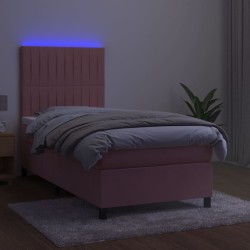 Boxspringbett mit Matratze & LED Rosa 90x190 cm Samt