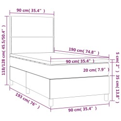 Boxspringbett mit Matratze & LED Dunkelgrau 90x190 cm Stoff