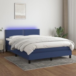 Boxspringbett mit Matratze & LED Blau 140x200 cm Stoff