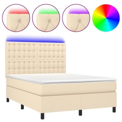 Boxspringbett mit Matratze & LED Creme 140x200 cm Stoff