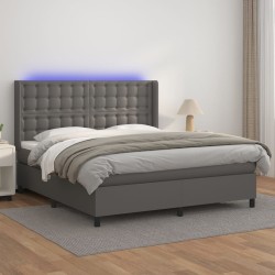 Boxspringbett mit Matratze & LED Grau 180x200 cm Kunstleder