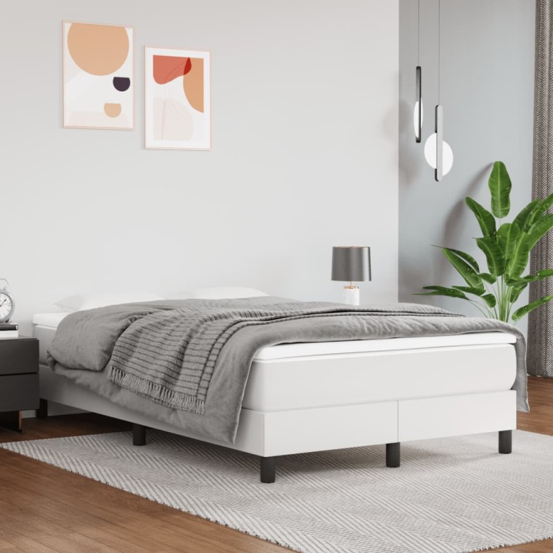 Boxspringbett mit Matratze Weiß 120x200 cm Kunstleder