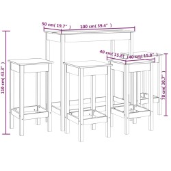 5-tlg. Bar-Set Schwarz Massivholz Kiefer