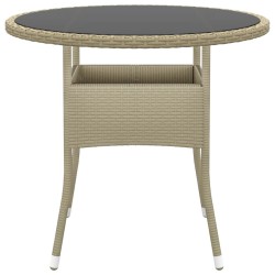 Gartentisch Ø80x75 cm Hartglas und Poly Rattan Beige