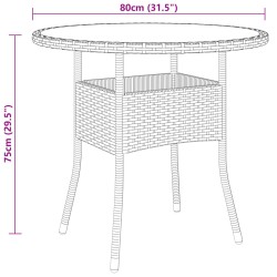 Gartentisch Ø80x75 cm Hartglas und Poly Rattan Beige