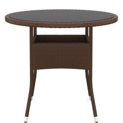 Gartentisch Ø80x75 cm Hartglas und Poly Rattan Braun