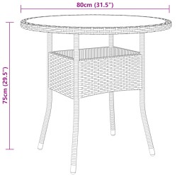 Gartentisch Ø80x75 cm Hartglas und Poly Rattan Braun