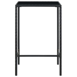 Garten-Bartisch Schwarz 70x70x110 cm Poly Rattan und Glas