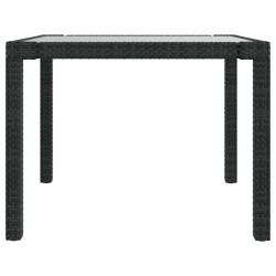 Gartentisch 90x90x75 cm Gehärtetes Glas Poly Rattan Schwarz