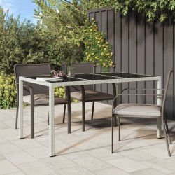 Gartentisch 150x90x75 cm Gehärtetes Glas Poly Rattan Weiß