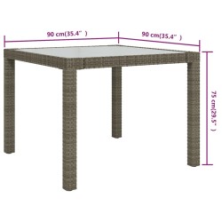 Gartentisch 90x90x75 cm Gehärtetes Glas Poly Rattan Grau