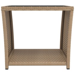 Beistelltisch mit Glasplatte Beige Poly Rattan & Hartglas