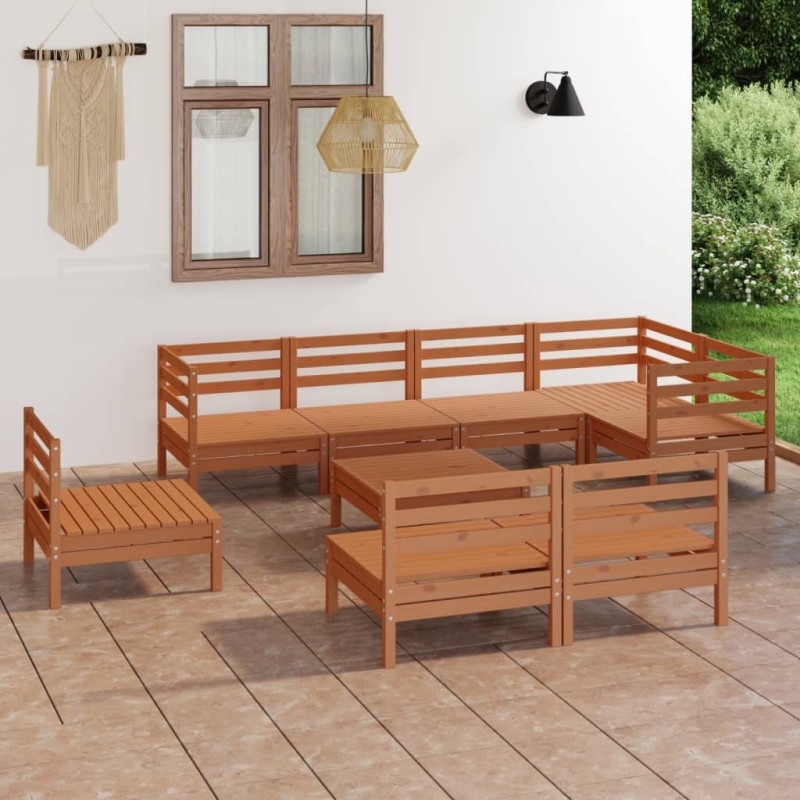 9-tlg. Garten-Lounge-Set Massivholz Kiefer Honigbraun