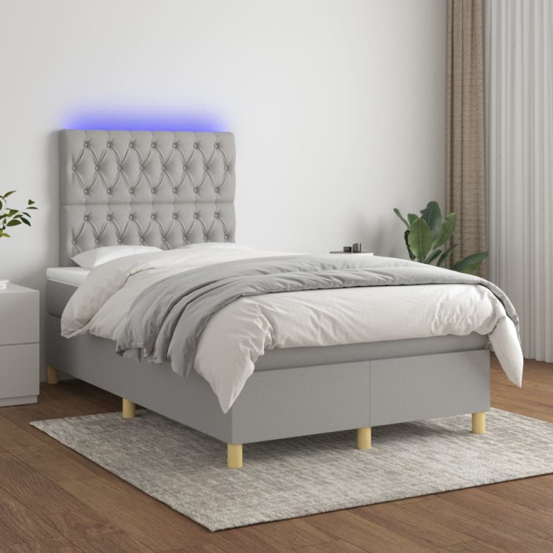 Boxspringbett mit Matratze & LED Hellgrau 120x200 cm Stoff