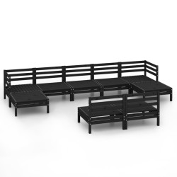 9-tlg. Garten-Lounge-Set Schwarz Massivholz Kiefer