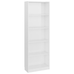 Bücherregal 5 Fächer Hochglanz-Weiß 60x24x175 cm Holzwerkstoff