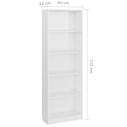 Bücherregal 5 Fächer Hochglanz-Weiß 60x24x175 cm Holzwerkstoff