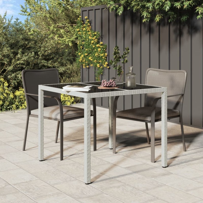 Gartentisch 90x90x75 cm Gehärtetes Glas Poly Rattan Weiß