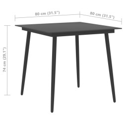 Garten-Esstisch Schwarz 80x80x74 cm Stahl und Glas