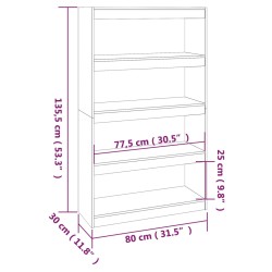 Bücherregal Raumteiler Schwarz 80x30x135,5 cm Massivholz Kiefer