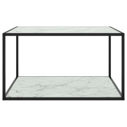 Couchtisch Schwarz mit Weißem Glas Marmor-Optik 90x90x50 cm