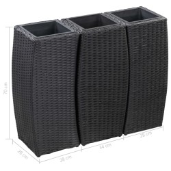 Garten-Hochbeete 3-tlg. Poly Rattan Schwarz