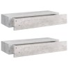 Wandregale mit Schubladen 2 Stk. Betongrau 60x23,5x10 cm MDF