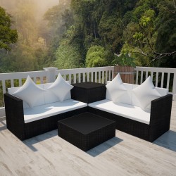 4-tlg. Garten-Lounge-Set mit Auflagen Poly Rattan Schwarz