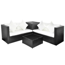 4-tlg. Garten-Lounge-Set mit Auflagen Poly Rattan Schwarz