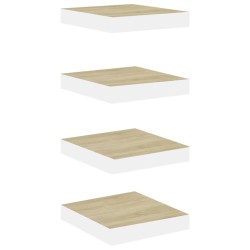 Schweberegale 4 Stk. Eichen-Optik und Weiß 23x23,5x3,8 cm MDF