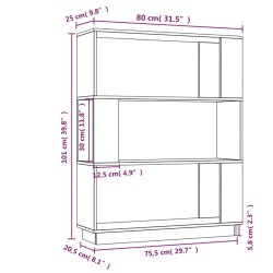 Bücherregal/Raumteiler Schwarz 80x25x101 cm Massivholz Kiefer