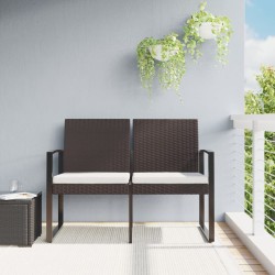 Gartenbank 2-Sitzer mit Kissen Braun PP-Rattan