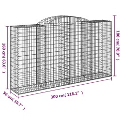 Gabione mit Hochbogen 300x50x160/180 cm Verzinktes Eisen