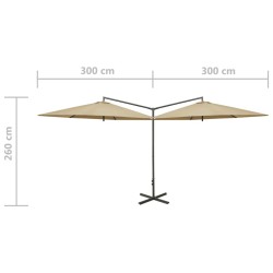 Doppel-Sonnenschirm mit Stahl-Mast 600 cm Taupe