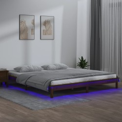 Massivholzbett mit LEDs Honigbraun 140x190 cm