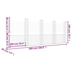 Gabionenkorb U-Form mit 5 Säulen Eisen 500x20x200 cm